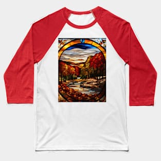 Stained Glass Window Of Autumn Scene Baseball T-Shirt